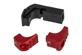 Strike Industries Glock Gen4 Modular Magazine Release includes two red anodized buttons